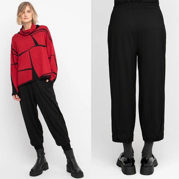 Ozai N Ku Black Ponte Knit Pull On Gecko Tapered Pleated Hem Pants - Picture 1 of 9